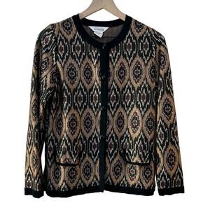 Exclusively Misook Cardigan Sweater Coat Jacket Ikat Black/Brown Women's XS